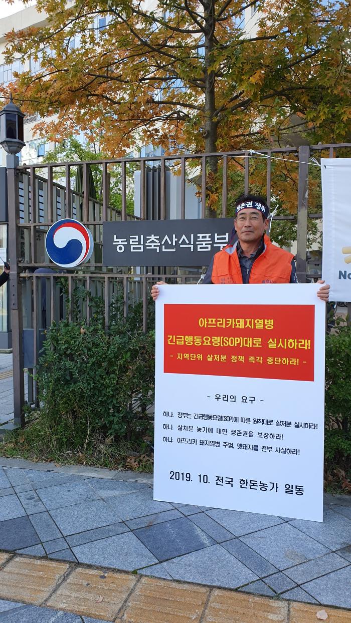 10/16 ASF 연천 전체 살처분 반대 1인시위